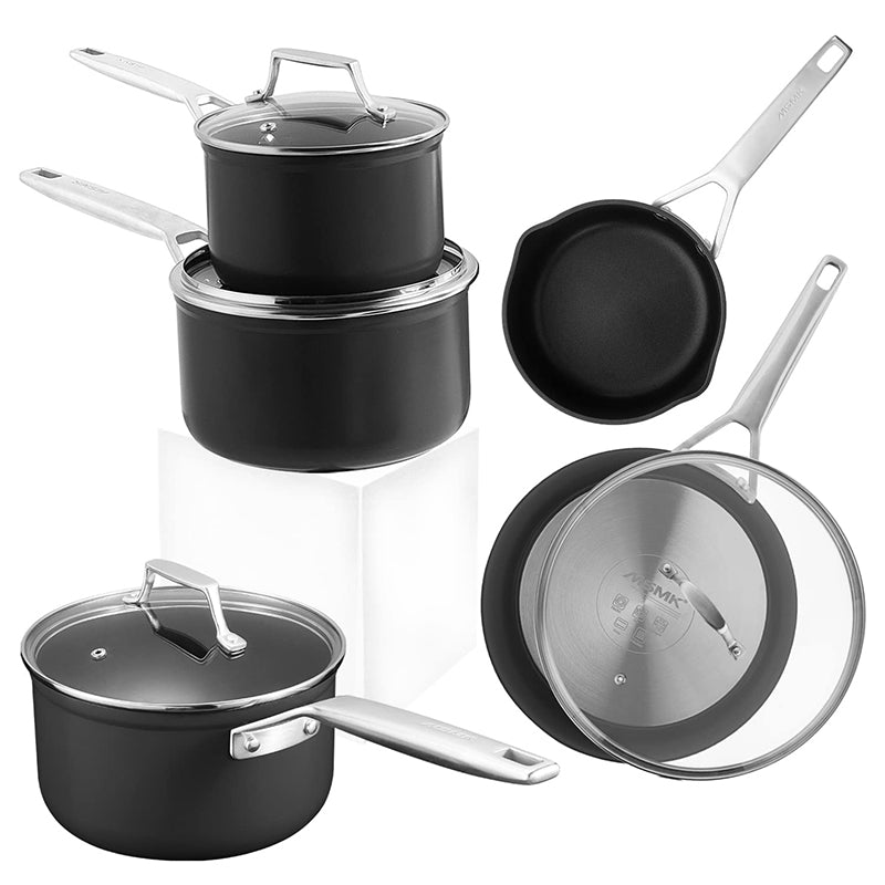MsMk 10-Piece Pots and Pans Set Non Stick, Durable and Stable Cookware Sets for Building A Starter Kitchen or Refreshing, Even Heating, Easy