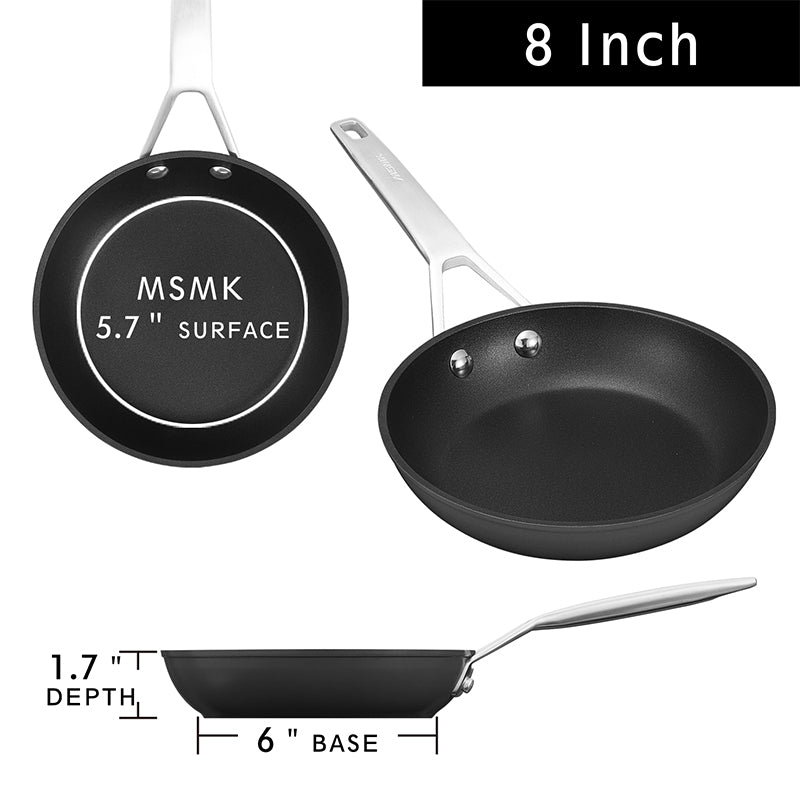 MsMk Small Frying pan, 8-inch Nonstick Durable Egg Omelet Skillet with  Stay-Cool Handle, Limestone Non Stick Coating From GRE, 4mm Stainless Steel