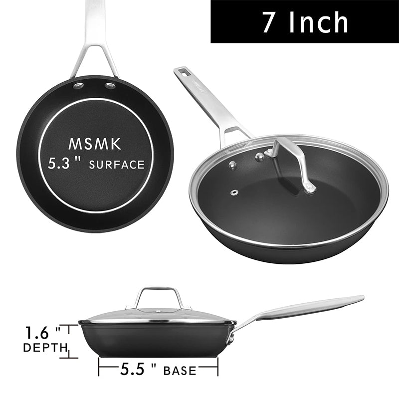 MSMK 7 inch Small Egg Nonstick Frying Pan with Lid, Eggs Omelette Burn –  MSMKHOME