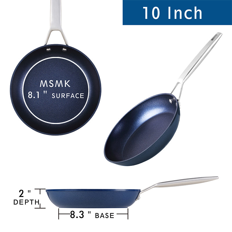 MsMk Frying pans nonstick with lid Blue, 10-inch